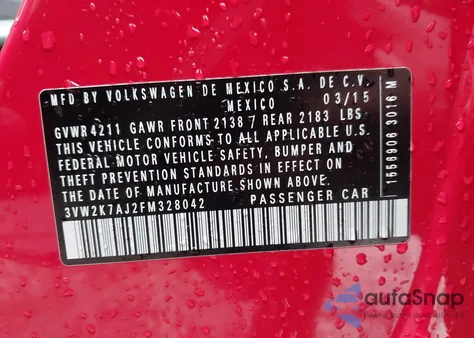 2015 Volkswagen Jetta 2.0L S from USA, damaged, VIN 3VW2K7AJ2FM328042